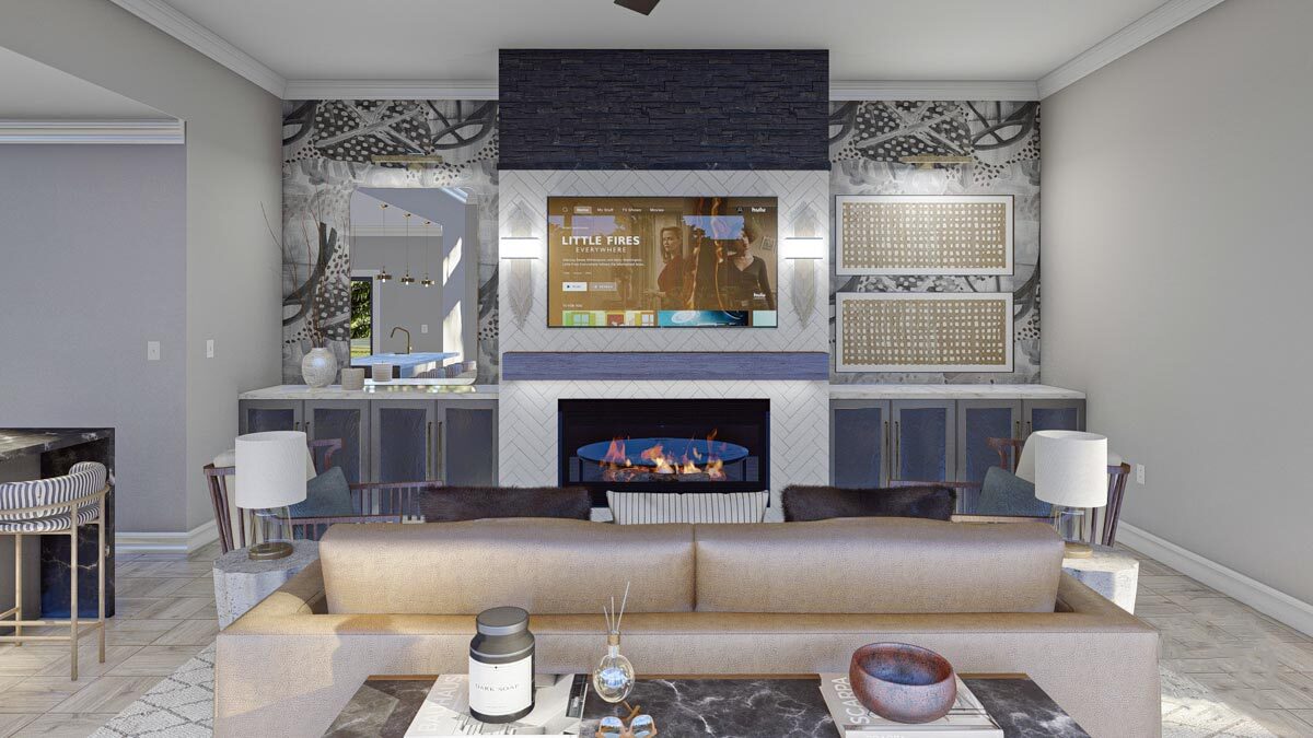 Poolhouse with Fireplace and Wall of Glass - 623067DJ | Architectural ...
