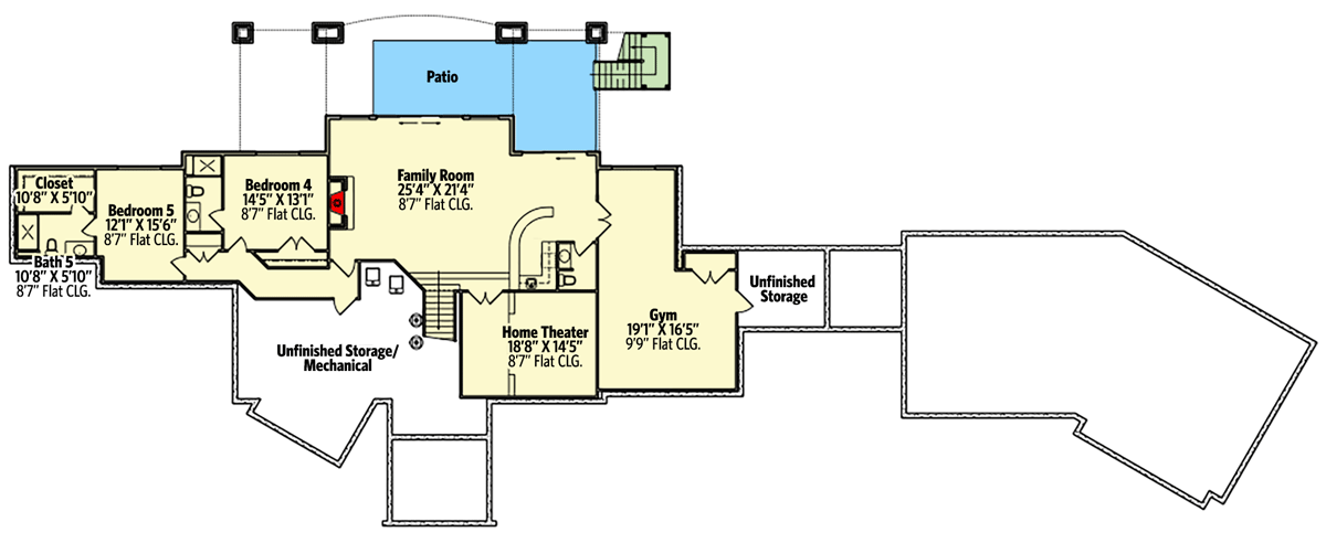 Plan 95124RW: Sprawling Craftsman Ranch with Walkout Basement and 4-Car Garage - Floor Plan - Optionally Finished Lower Level