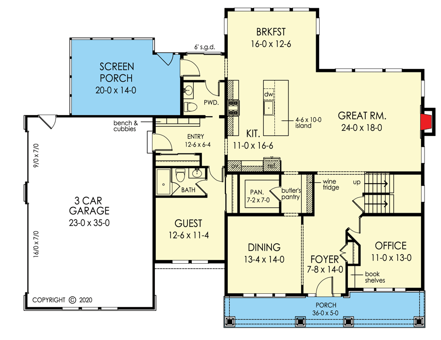 Plan 790108GLV: 2-Story Craftsman Home Plan with Guest Suite and Screened Porch - Floor Plan - Main Level - Craftsman, Northwest