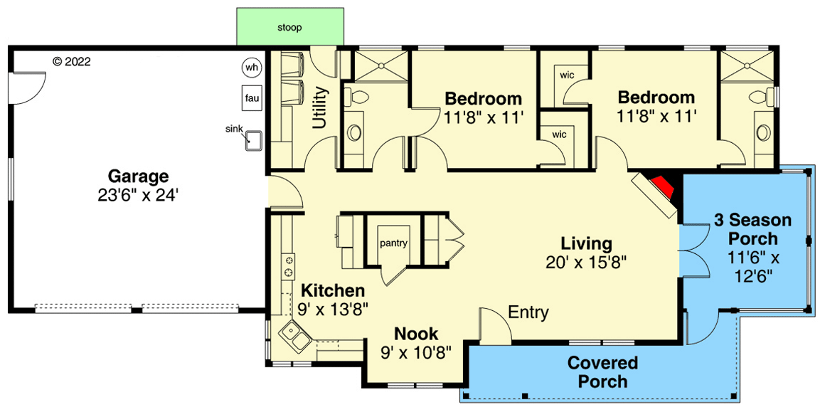 Plan 72315DA: Country-style Ranch with 3-Season Porch - Floor Plan - Main Level - Ranch, Traditional