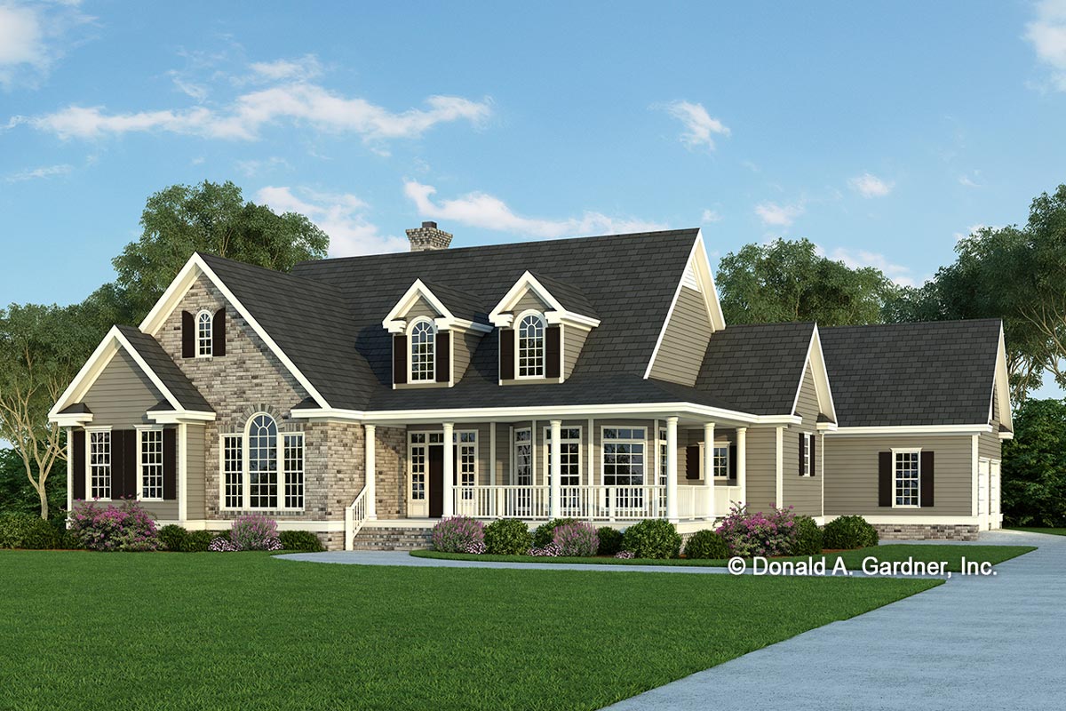 Country Farmhouse Plan with 8'-deep Wrap-around Porch - 444238GDN ...
