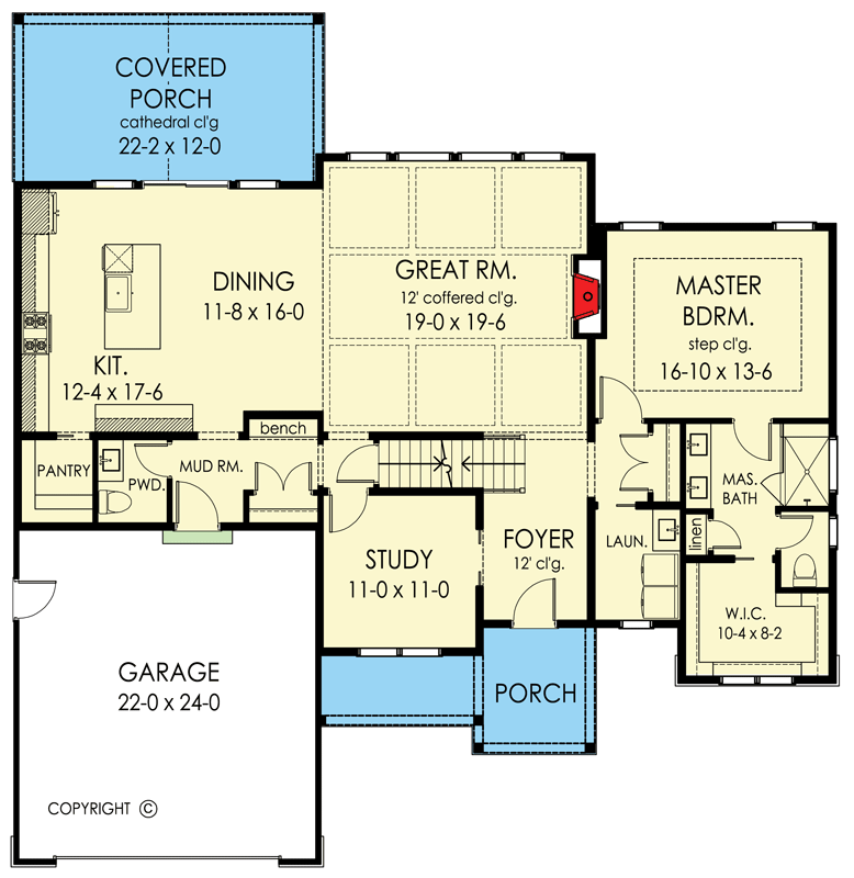 Plan 790112GLV: Rustic New American House Plan with Main-Level Master Bedroom - 2548 Sq Ft - Floor Plan - Main Level - Country, Craftsman, New American, Rustic