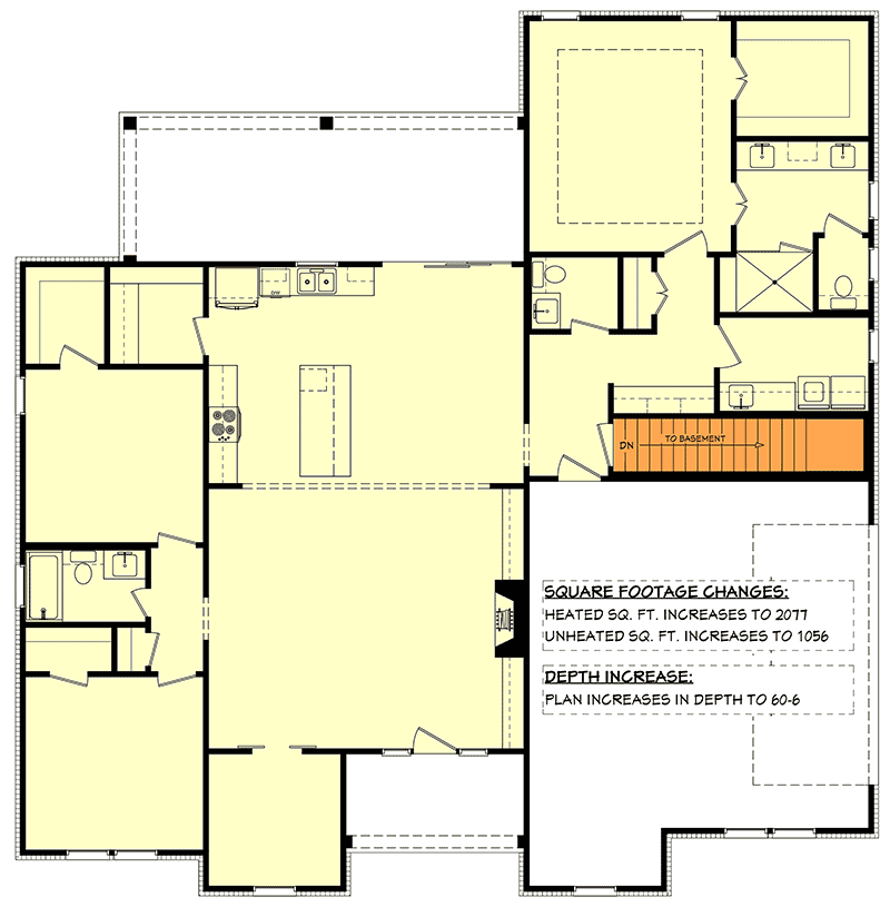 Craftsman Farmhouse with Attractive Decorative Shed Dormer and a Home Office - 51887HZ floor plan - Basement stair location
