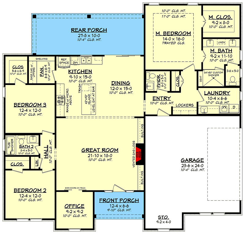 Craftsman Farmhouse with Attractive Decorative Shed Dormer and a Home Office - 51887HZ floor plan - Main Level