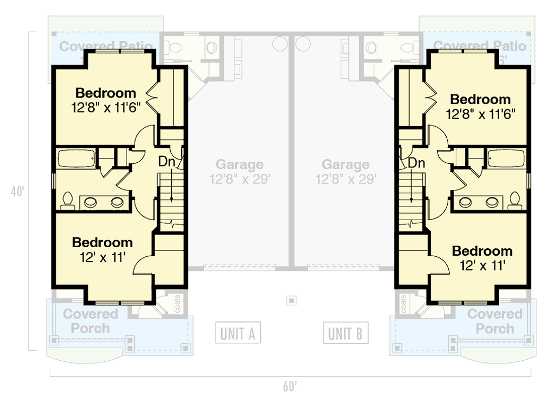 Plan 72322DA: Country Style Multi-Family House Plan with Covered Porch and Patio - 2060 Sq Ft - Floor Plan - 2nd Floor - Country, Traditional