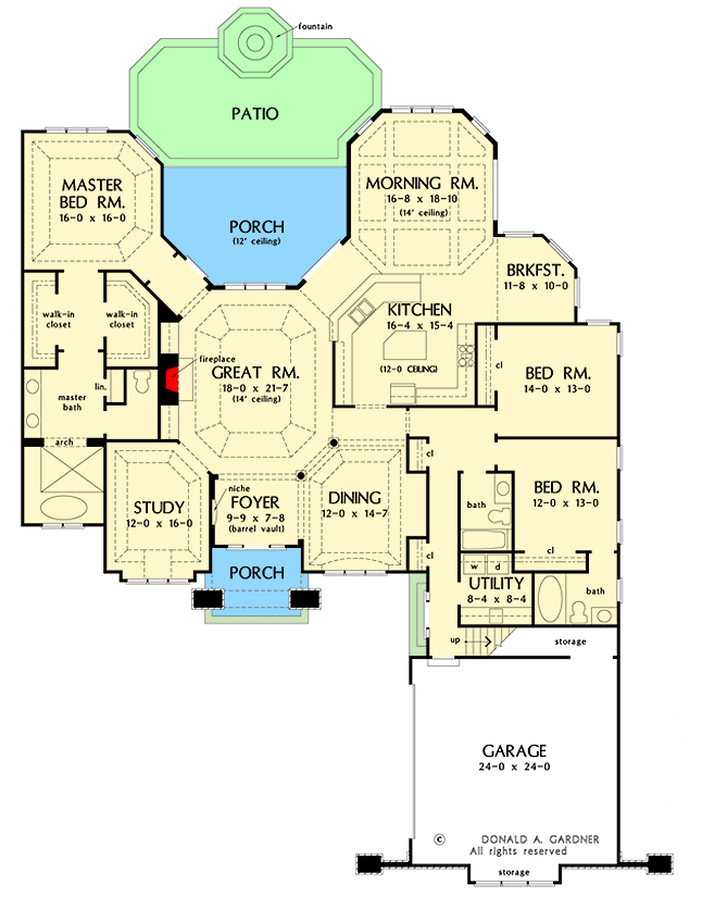 Plan 444270GDN: 3-Bed Home Plan with European Influences - Floor Plan - Main Level - European
