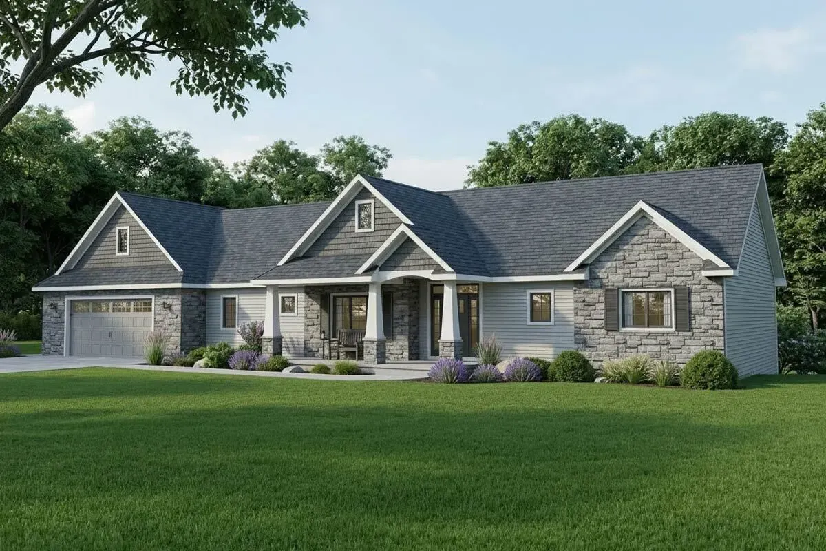 4-Bed Craftsman Ranch Plan with Walkout Basement
