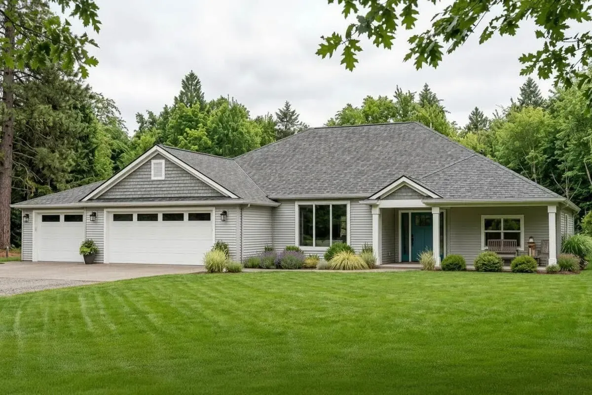 Modern Ranch with Offset Third Garage