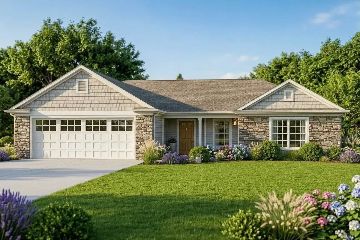 Country Ranch Plan with Split-bed Layout