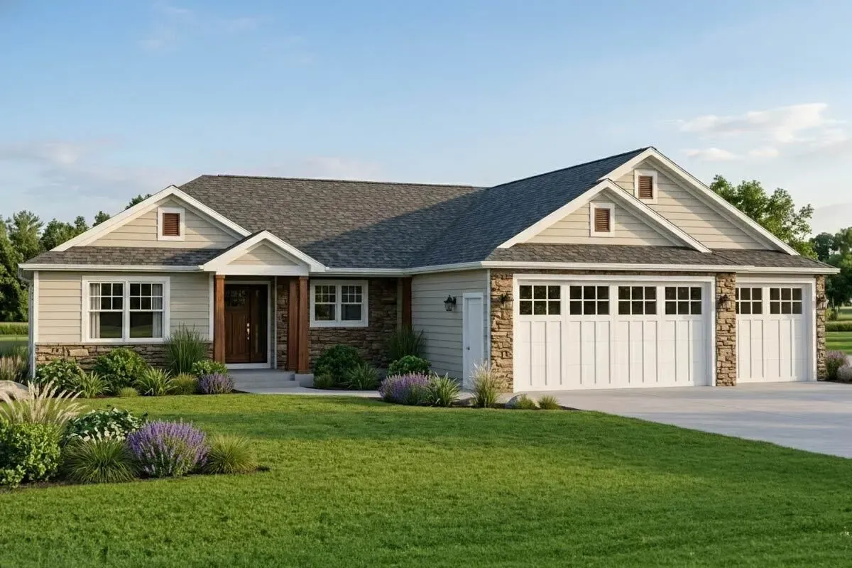 Craftsman Ranch Plan with Finished Basement