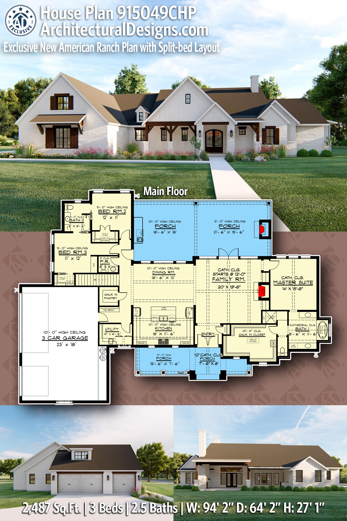 Exclusive Three Bedroom Ranch With Split Layout Alpine House Plan|