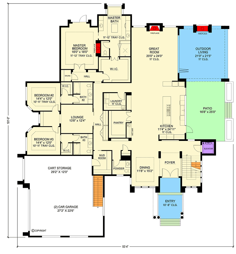 Plan 86098BW: 2-Story Luxury Modern House Plan with Expansive Outdoor Living Space - Floor Plan - Main Level - Coastal, Coastal Contemporary, Contemporary, Modern, Southern, Transitional