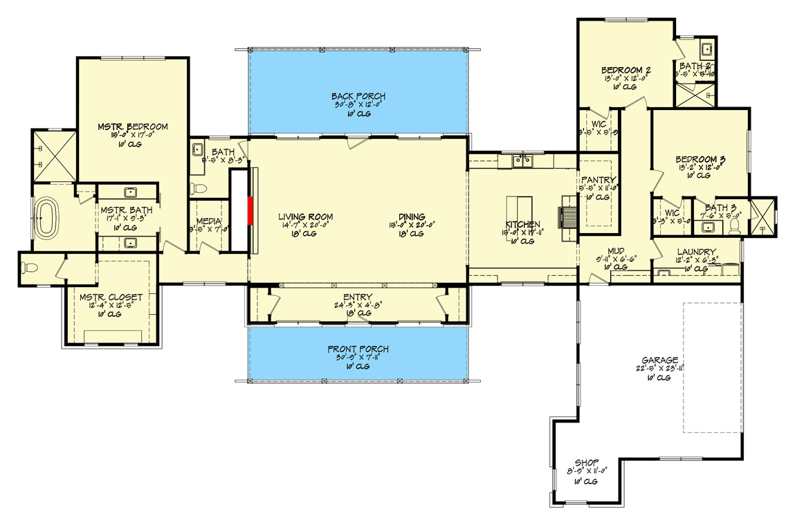 Plan 150014HRP: Modern Hill Country Farmhouse Plan with Clerestory Ceilings - Floor Plan - Main Level - Country, Farmhouse, Hill Country, Modern Farmhouse, New American, Rustic