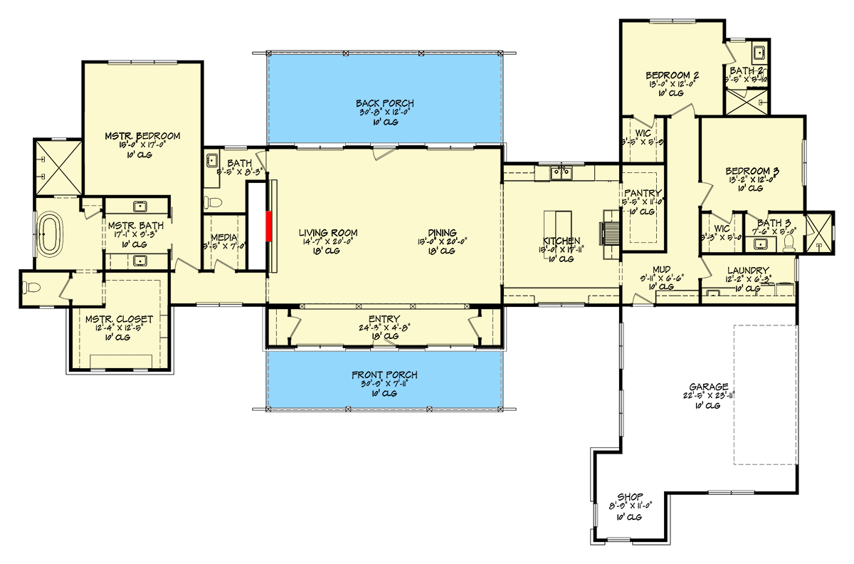 Plan 150014HRP: Modern Hill Country Farmhouse Plan with Clerestory Ceilings - Floor Plan - Main Level - Country, Farmhouse, Hill Country, Modern Farmhouse, New American, Rustic