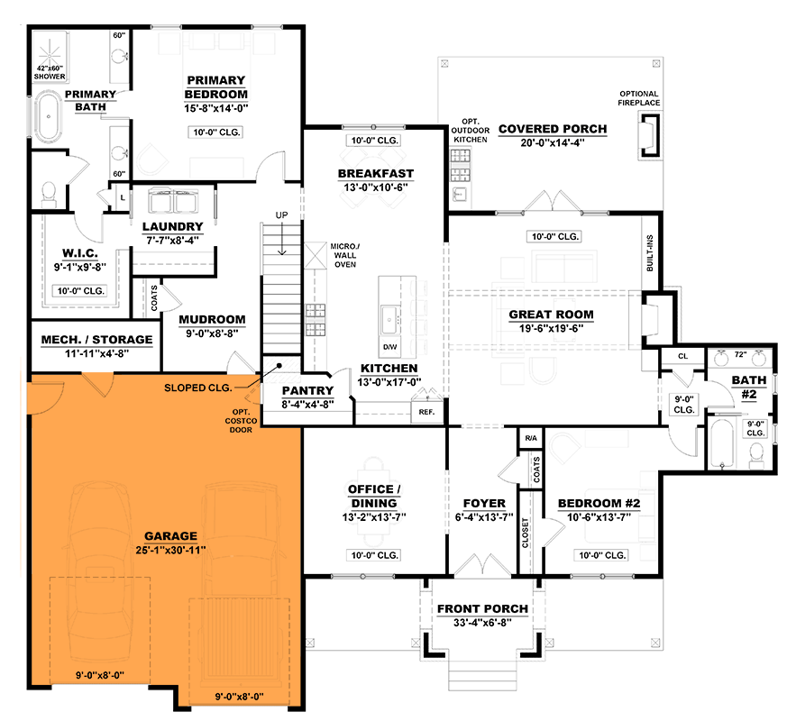 Plan 810002RBT: 2-Story Country Cottage House Plan with Laundry Access from Master Closet - Floor Plan - Optional 2-Car Front Garage (Paid Option $$) - Cottage, Country, New American, Southern, Traditional