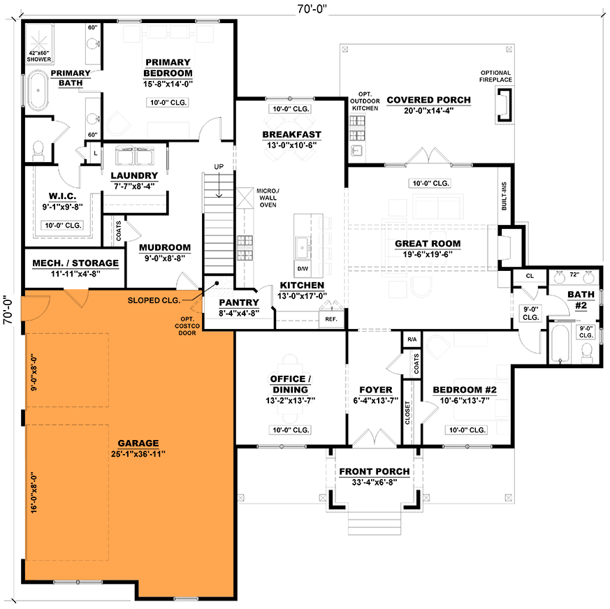 Plan 810002RBT: 2-Story Country Cottage House Plan with Laundry Access from Master Closet - Floor Plan - Optional 3-Car Side Garage (Paid Option $$) - Cottage, Country, New American, Southern, Traditional