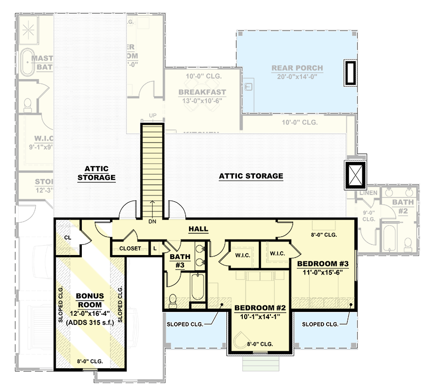 Plan 810002RBT: 2-Story Country Cottage House Plan with Laundry Access from Master Closet - Floor Plan - 2nd Floor - Cottage, Country, New American, Southern, Traditional