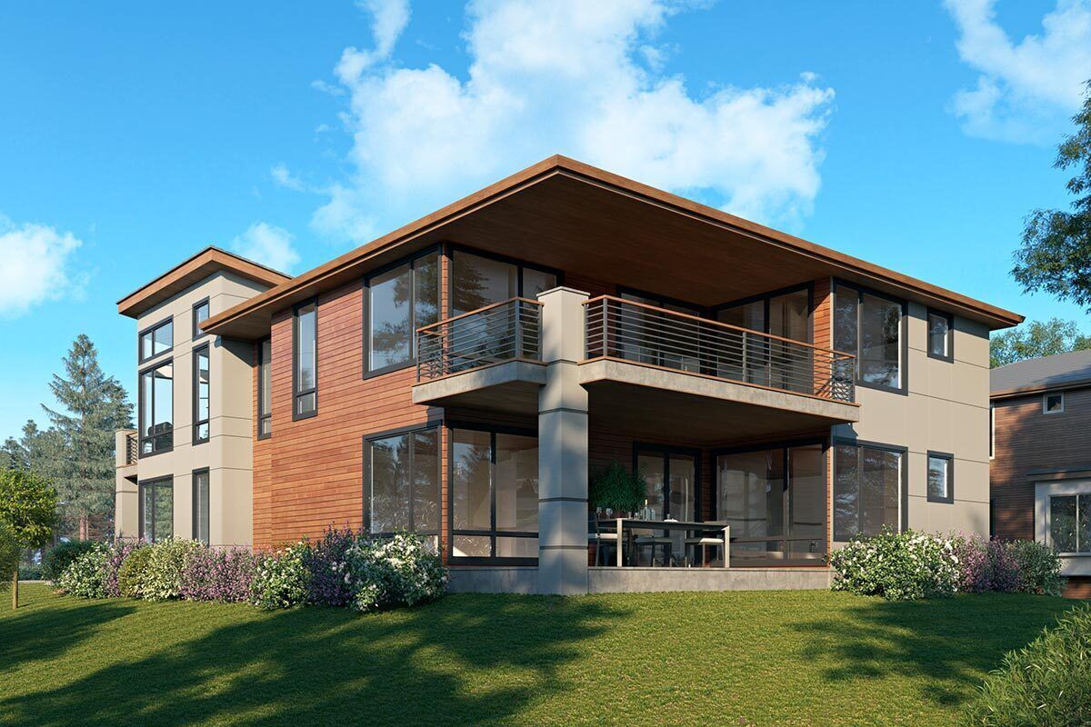 2-Story Contemporary Home Plan with Deck off Master Suite - 666165RAF ...
