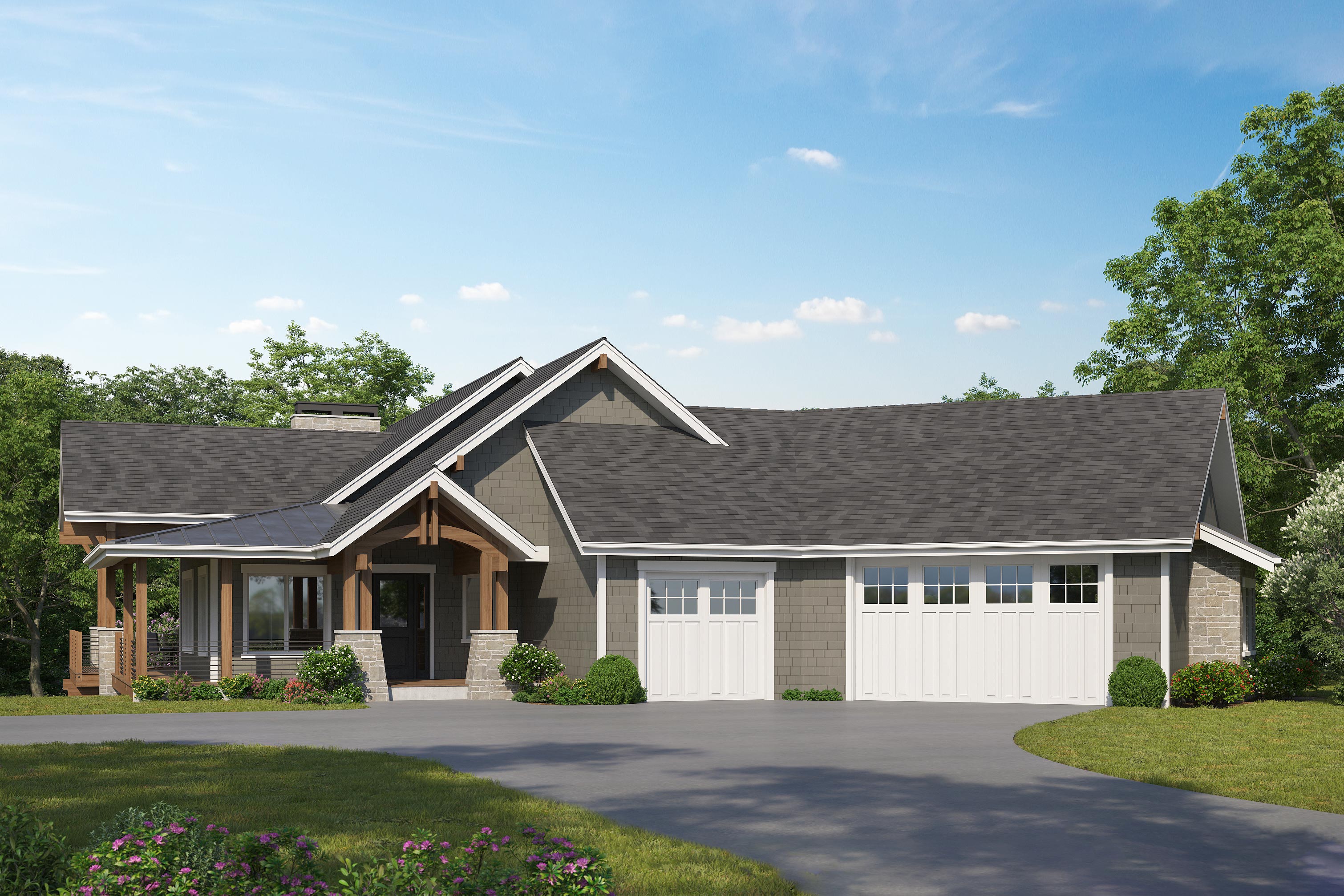 Craftsman Ranch Plan with Ample Outdoor Living Space and Optional Lower ...
