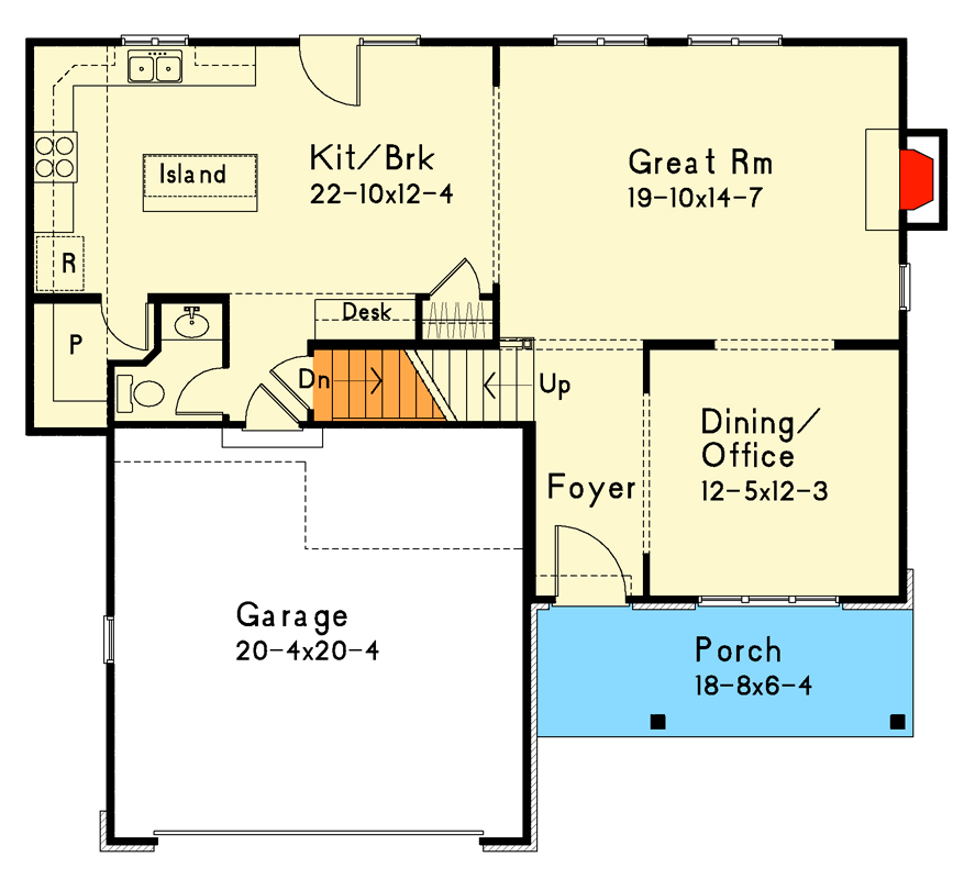 Traditional Country Home Plan with Second-level Bedrooms - 22191SL floor plan - Main Level