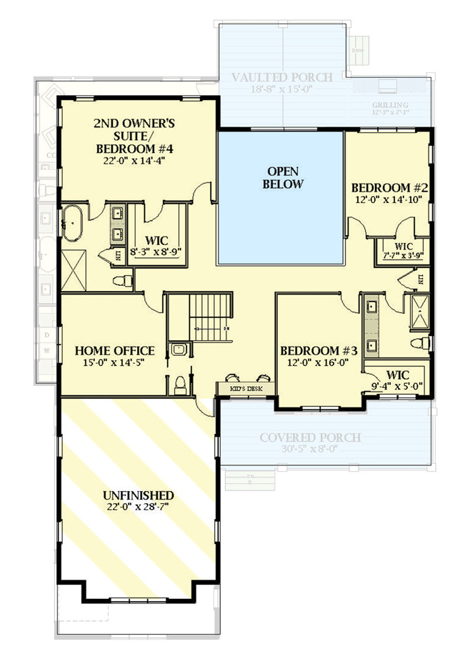 Plan 46463LA: New American House Plan with Home Office and 2 Master Suites - Floor Plan - 2nd Floor - Country, Craftsman, Modern Farmhouse, New American