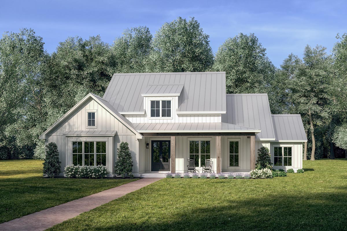 4Bedroom Modern Farmhouse Plan with Wraparound Front Porch 51913HZ