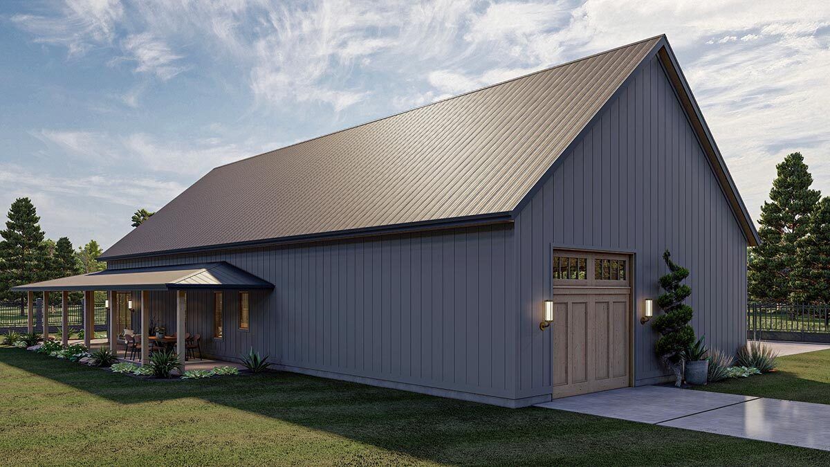 1-Story Barndominium Style House Plan with Massive Wrap Around Porch ...