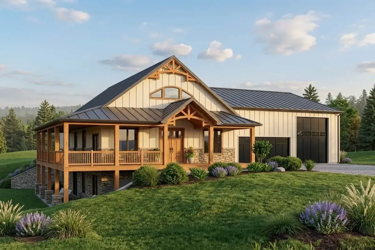 4-Bed Farmhouse-Inspired Barndominium with Drive-Through RV Bay