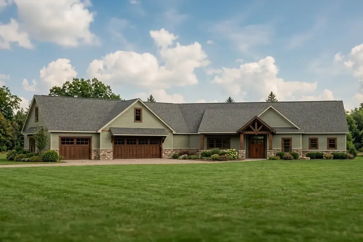 Mountain Ranch Plan with Loft above Angled Garage - 2262 Sq Ft