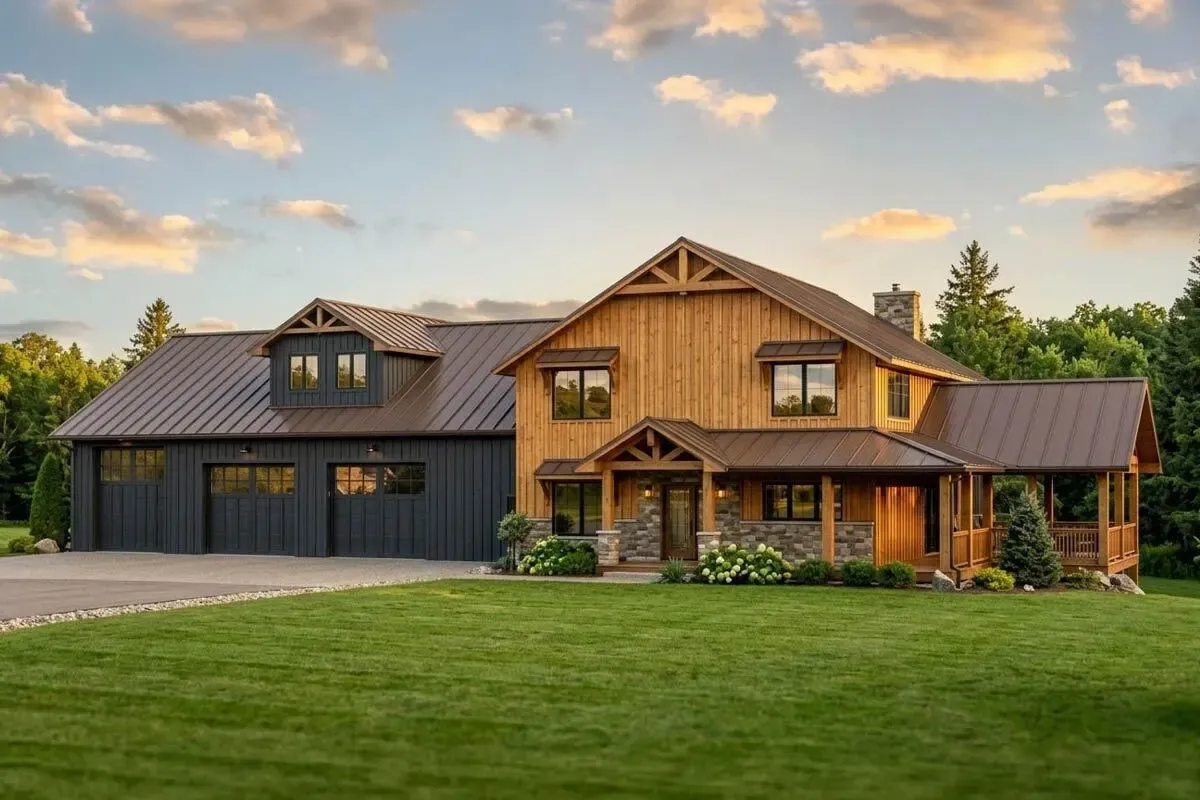 2-Bed Barndominium-style Home Plan with RV Bay and Unfinished Lower Level - 2840 Sq Ft