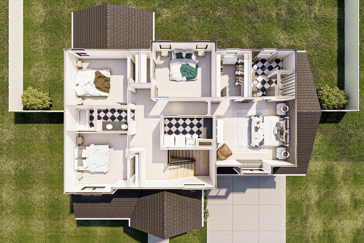 2202 Square Foot Contemporary Traditional-style House Plan with 4 ...