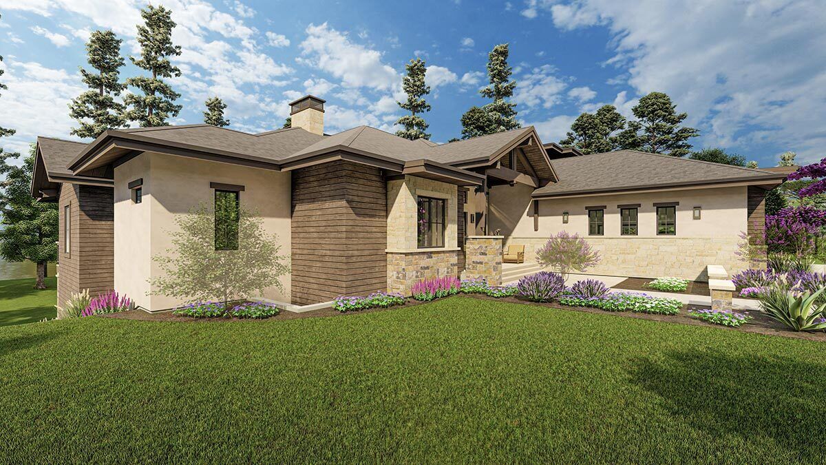 Modern Ranch with Second-Story Gym for the Rear-View Lot - 64529SC ...