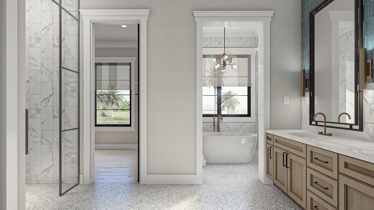 Multi-Generational One-Story Lake House Plan with Main Floor Suite with ...
