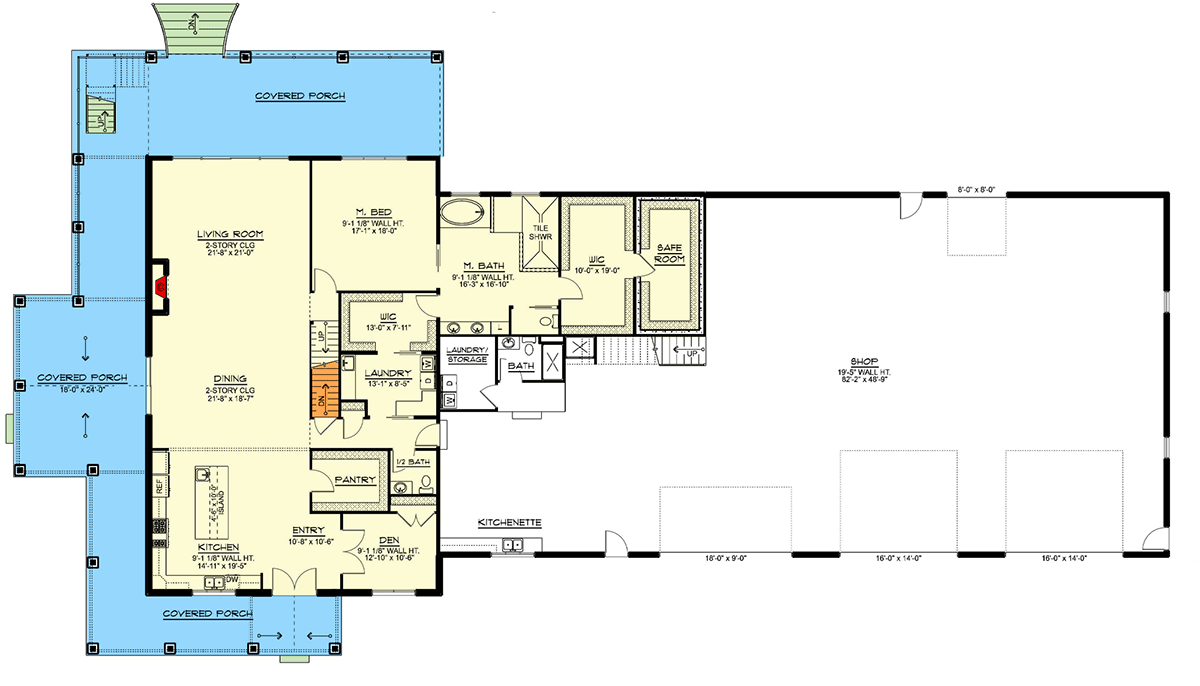 Barndo-Style House Plan with Massive 4-Car Garage with 2 Lofts - 4601 Sq Ft - 135184GRA floor plan - Main Level