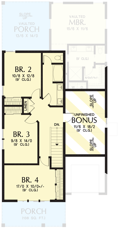 Plan 69321AM: 30'-Wide Modern Farmhouse Plan with 4-Bedrooms and Bonus Room - 1926 Sq Ft - Floor Plan - 2nd Floor - Cottage, Country, Craftsman, Modern Farmhouse, New American, Traditional