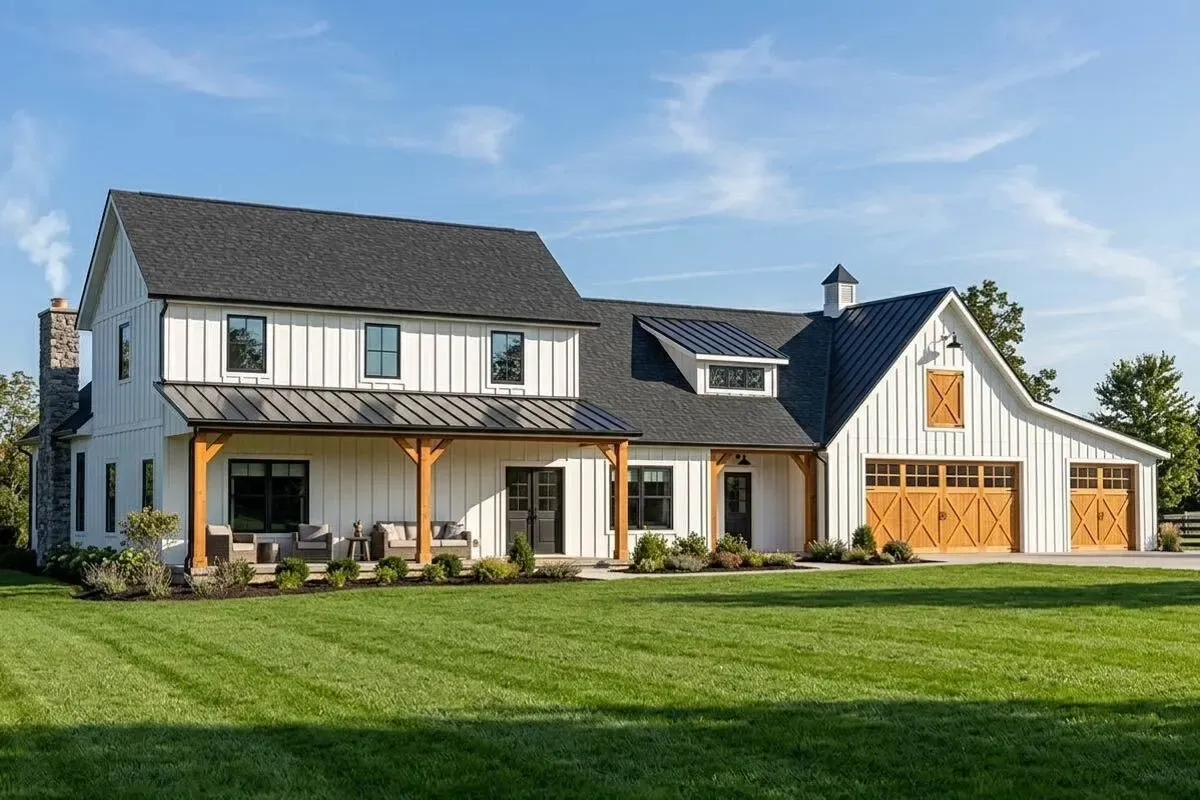 2400 Square Foot Rustic 3-Bedroom Farmhouse Plan with Barn-Style Garage