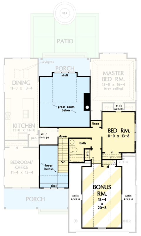 Plan 444355GDN: 2-Story Cottage Under 2000 Square Feet with Vaulted Great Room - Floor Plan - 2nd Floor - Cottage, Country, Craftsman, New American