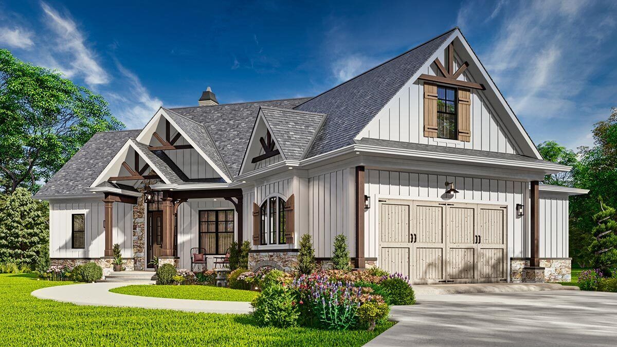 OneStory Rustic Craftsman Under 1800 Square Foot with Angled 2Car