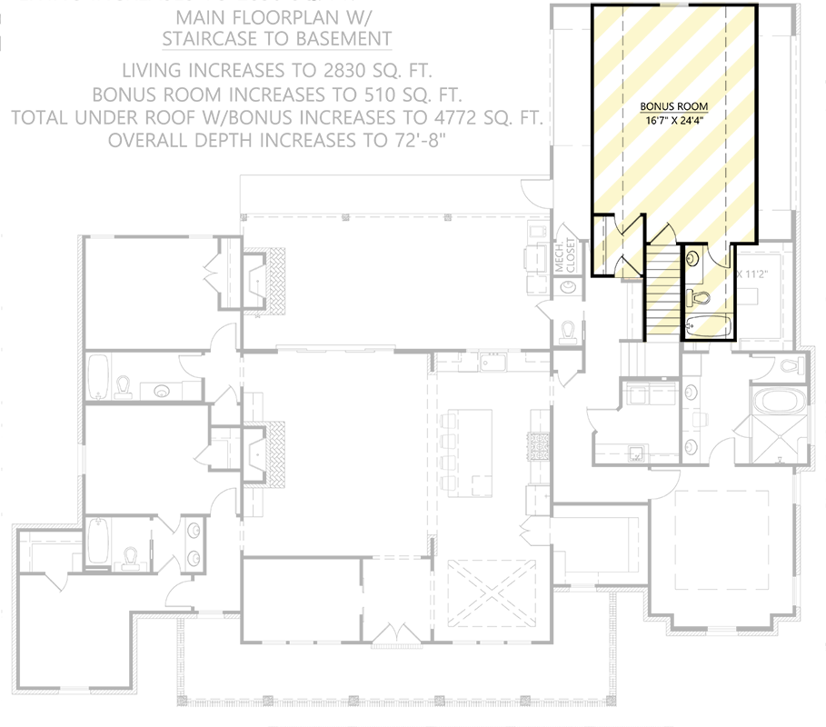 Well-Balanced Acadian Farmhouse-Style 4-Bed House Plan Under 2800 Square Feet - 56527SM floor plan - Bonus Above - Basement and Bonus Option (+$ Paid Upgrade)