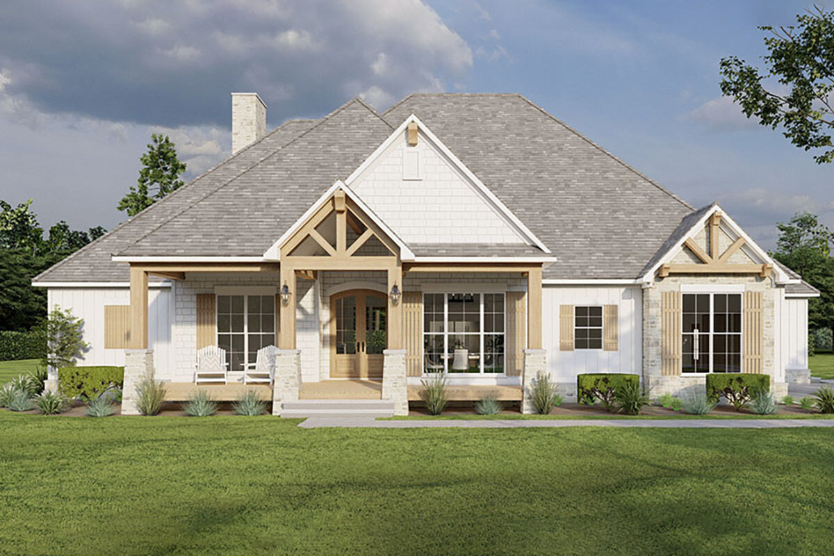 Rustic 2400 Square Foot 3-Bed Ranch Home Plan with Home Office ...