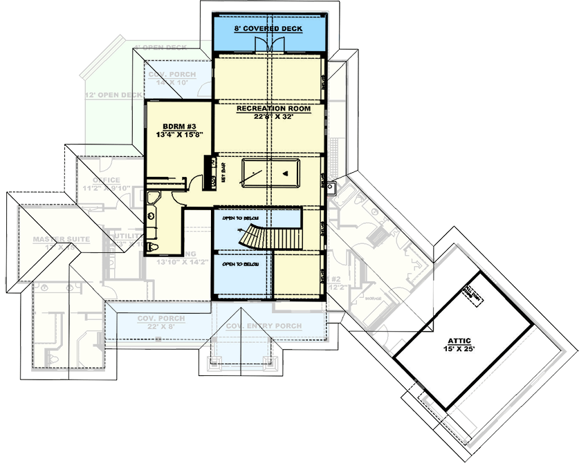Plan 350000GH: 5600 Square Foot Mountain Craftsman with Angled 2-Car Garage and Upstairs Rec Room - Floor Plan - 2nd Floor - Craftsman, Mountain, Rustic