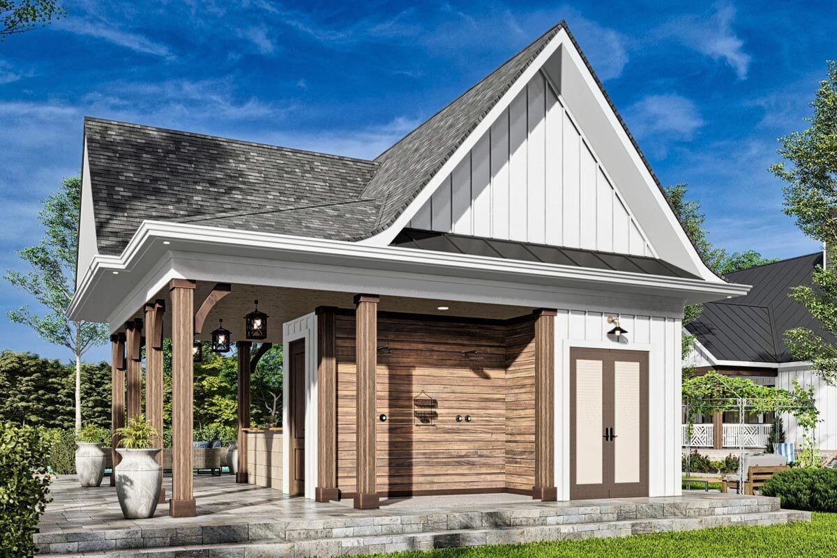 Craftsman-Style Pool House with Cabana Bar and Bath - 25790GE ...