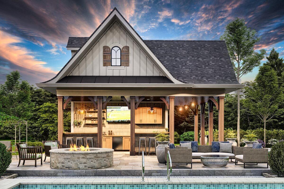 Craftsman-Style Pool House with Cabana Bar and Bath - 25790GE ...