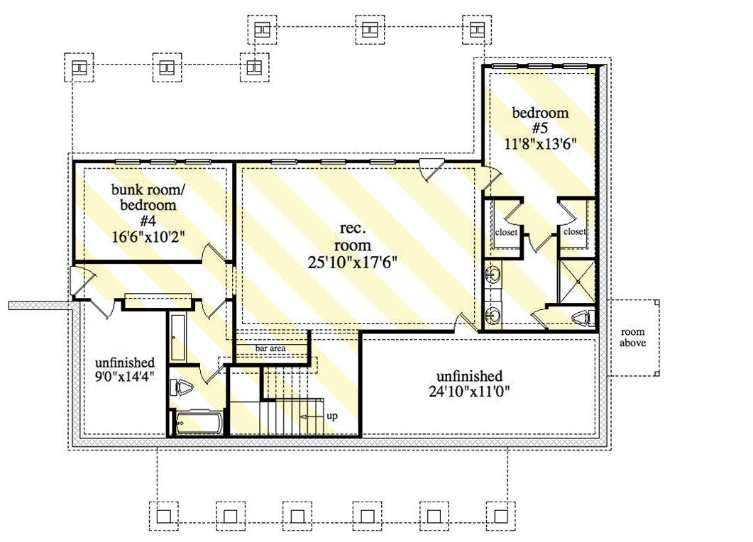 Farm-Style House Plan Designed for Rear View Lots with Open Breezeway and a 2-Car Garage - 29902RL floor plan - Optionally Finished Lower Level