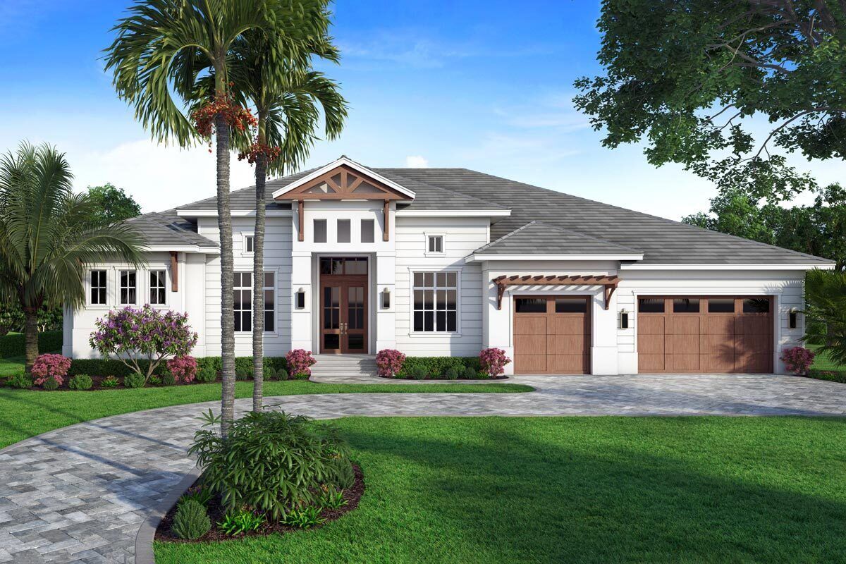 Contemporary Coastal House Plan with Study and Split-bed Layout ...