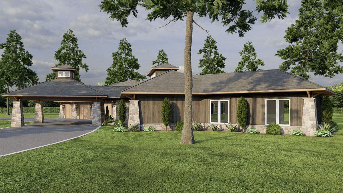 Rustic Ranch Under 3700 Square Feet with Porte-Cochere and an Angled 3 ...
