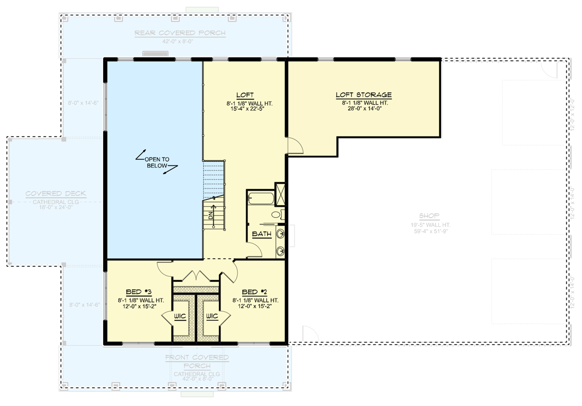 Plan 135218GRA: 3500 Square Foot Barndominium-Style House with Home Office and Oversized Side Entry Garage and Shop - Floor Plan - 2nd Floor - Barndominium, Country, Farmhouse, Rustic