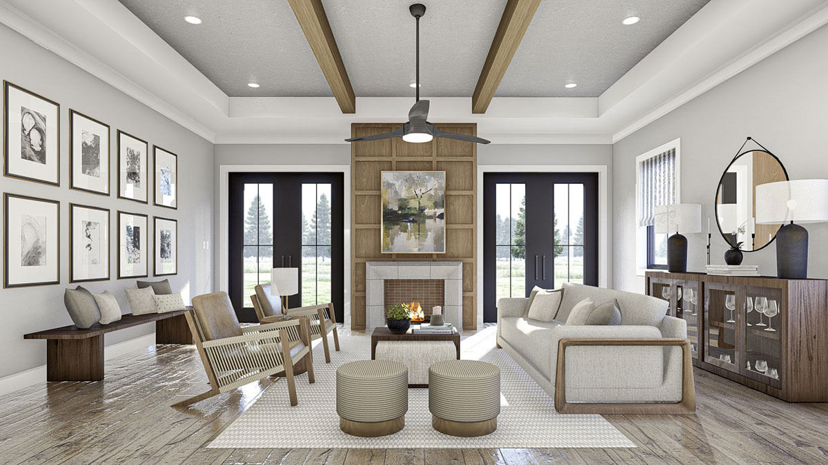 2-Bed 2000 Square Foot Modern House Plan with Drive-Through Garage ...