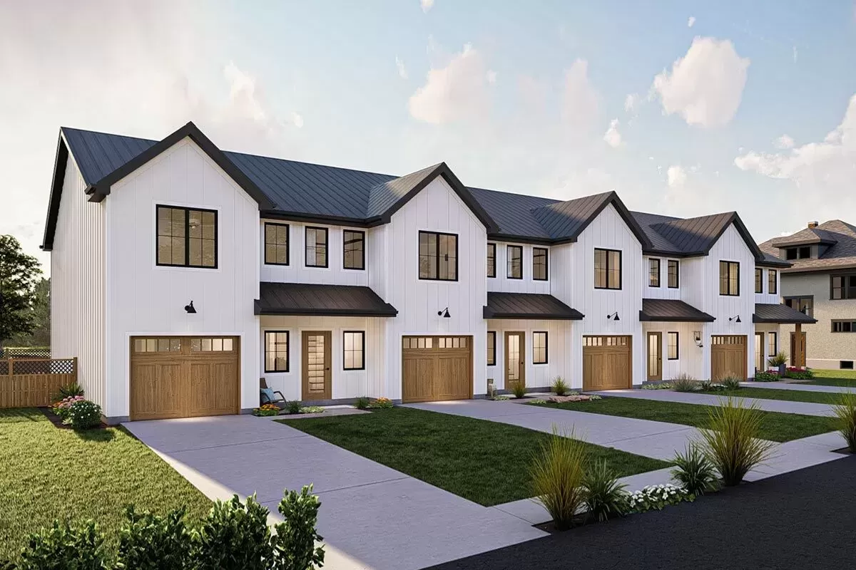 Quadplex Rural Not Rendering Quadplex Modern Farmhouse with 1711 Square Foot 3-Bed Units - 623211DJ ...