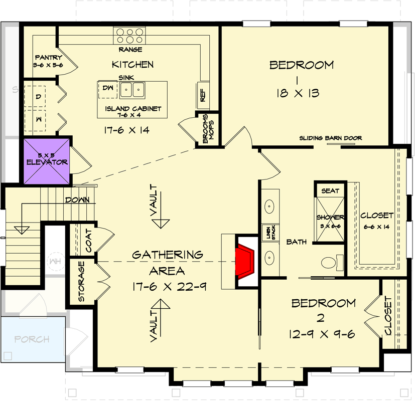 Plan 360112DK: 2-Bed Carriage House Plan Under 1500 Sq Ft with Tandem Garage for 6 Cars - Floor Plan - 2nd Floor - Carriage, Craftsman, Traditional